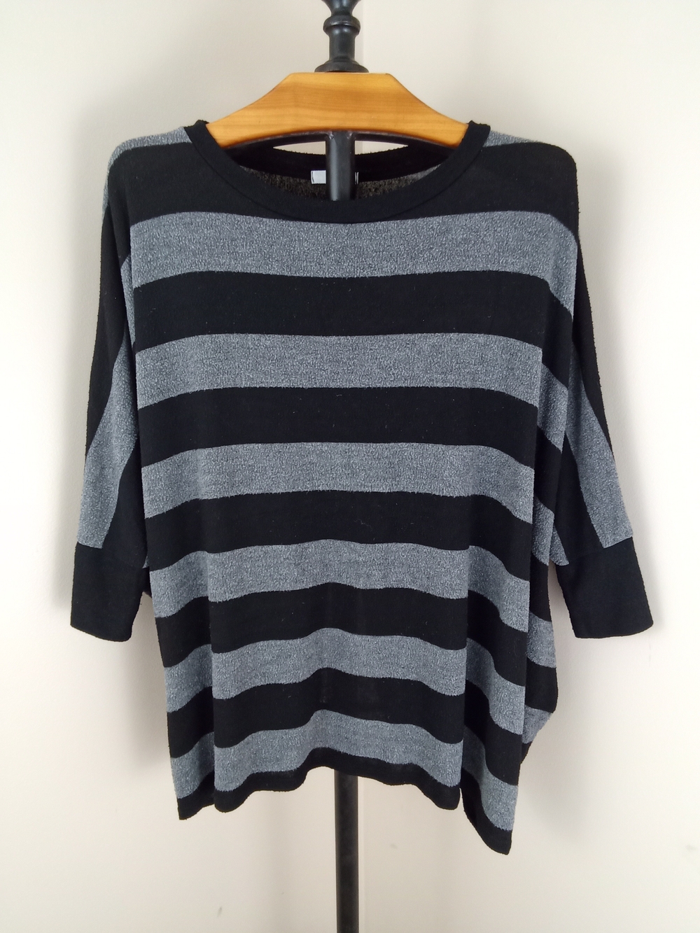 Cherish Black & Gray Striped Drop-Shoulder Sweatshirt